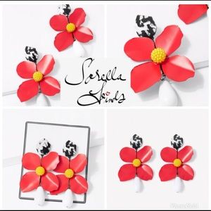 Red Flower Drop Earrings
